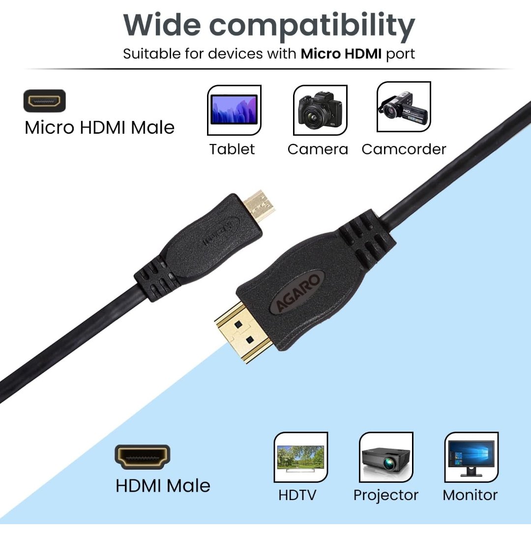 Kebilshop HDMI Cable 1 m 1.M HDMI Male to Micro HDMI Male